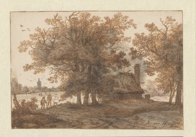 Paisagem com uma casa entre árvores de Aarnout ter Himpel