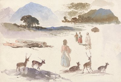 Folha de Estudos de Veados, Figuras e Paisagem de Aaron Edwin Penley