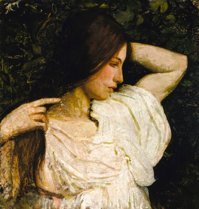 Rapariga a arranjar o cabelo de Abbott Handerson Thayer