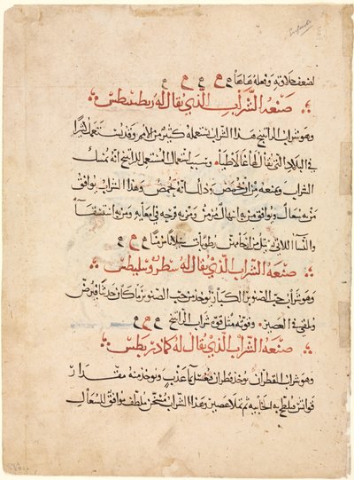 Página de texto de uma Matéria Médica de Dioscórides de Abdallah ibn al Fadl (Iraq)