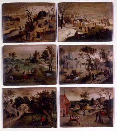 Janeiro, Fevereiro, Maio, Junho, Setembro e Outubro (óleo sobre madeira) de Abel (studio of) Grimmer or Grimer