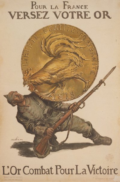 Para a França despeje seu ouro. O ouro luta pela vitória, 1915. de Abel Faivre