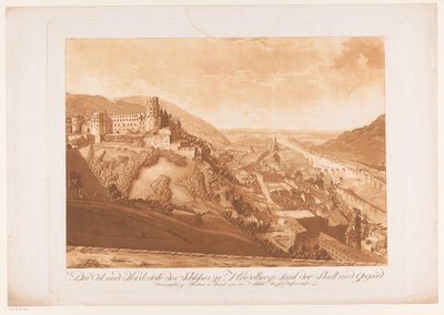Vista do Lado Nordeste de Heidelberg com o Castelo de Heidelberg à Esquerda
O lado leste e norte do castelo de Heidelberg juntamente com a cidade e a área (título sobre o objecto) de Abel Schlicht