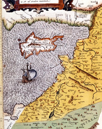 Mapa geográfico histórico da Palestina de acordo com o Atlas de Abraham Ortelius, Amsterdã de Abraham (after) Ortelius