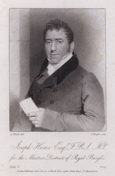 Joseph Hume, médico escocês, político e deputado radical (gravura) de Abraham (after) Wivell