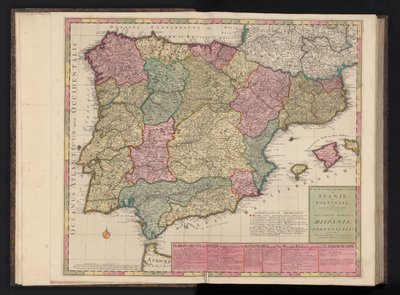 Mapa da Espanha e Portugal Way-Pointer das Viagens Militares em Espanha e Portugal / Theatrum Martis em Hispania et Portugallia (título no objeto) de Abraham Allard