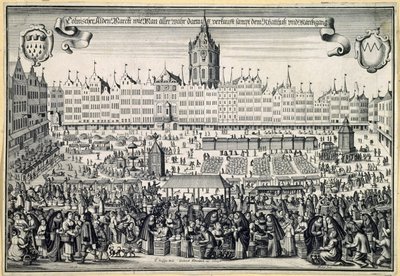 Antigo mercado de Colônia, c. 1660 de Abraham Aubry