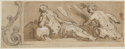 Um deus do rio e Ceres numa moldura ornamental de Abraham Bloemaert