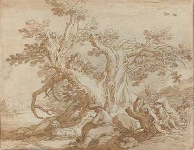 Paisagem com figura sentada e cachorro de Abraham Bloemaert