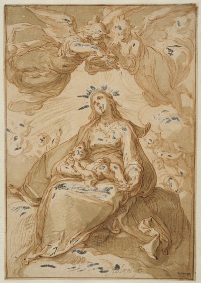Madona com o Menino, coroada por anjos de Abraham Bloemaert