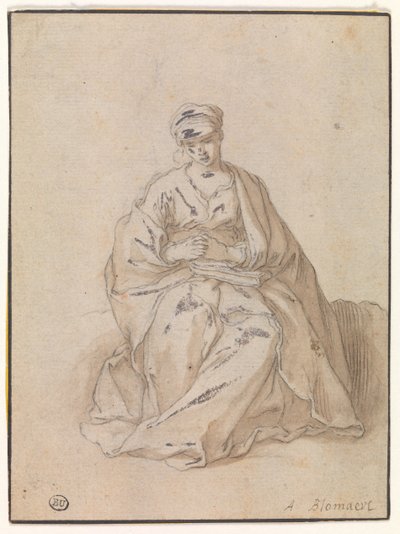 Maria, sentada com um livro de Abraham Bloemaert