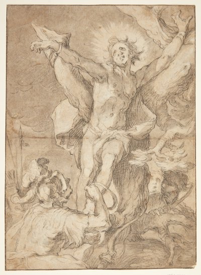 São Sebastião é amarrado a uma árvore por um soldado romano de Abraham Bloemaert