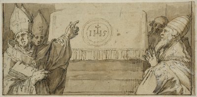Os quatro Padres latinos da Igreja diante de um altar de Abraham Bloemaert