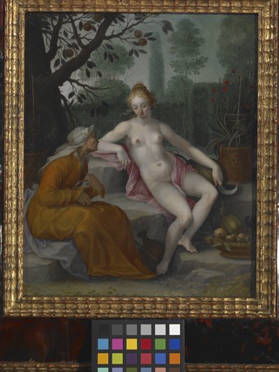 Vertumnus e Pomona (óleo sobre cobre) de Abraham Bloemaert