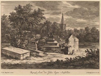 Begraef-plaets der Joden, buyten Amsteldam (Cemitério Judaico nos arredores de Amsterdã) de Abraham Blooteling after Jacob van Ruisdael