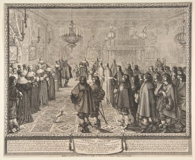 Cerimónia do contrato de casamento entre Ladislau IV, rei da Polónia, e Maria Luísa Gonzaga, princesa de Mântua, em Fontainebleau de Abraham Bosse