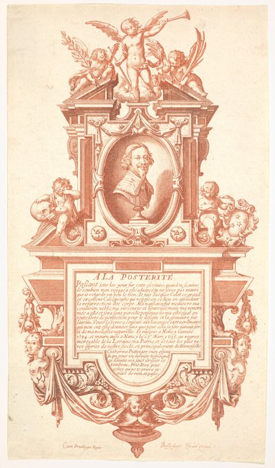 Epitáfio e retrato de Jacques Callot, 1635-36. de Abraham Bosse