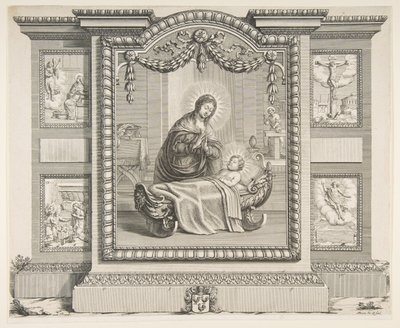 A Natividade com cenas da Anunciação, A adoração dos pastores, A Cruci ..., 1620-76. de Abraham Bosse