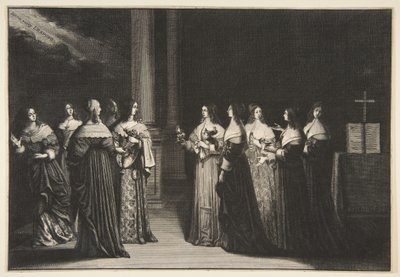 As virgens prudentes recusam óleo às virgens insensatas de Abraham Bosse