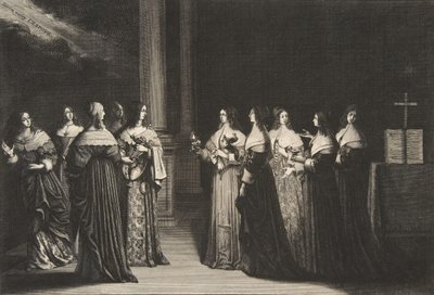 As Virgens Sábias recusam óleo às Virgens tolas, ca. 1635 de Abraham Bosse