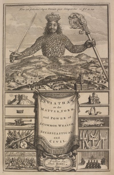 Página de título de "Leviatã, ou A Matéria, Forme, & Poder de um Eclesiástico e Civil da Common-Wealth" por Thomas Hobbes de Abraham Bosse