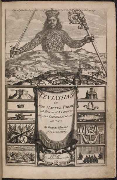 Página de título de "Leviatã, ou A Matéria, Forme, & Poder de um Eclesiástico e Civil da Common-Wealth" por Thomas Hobbes de Abraham Bosse