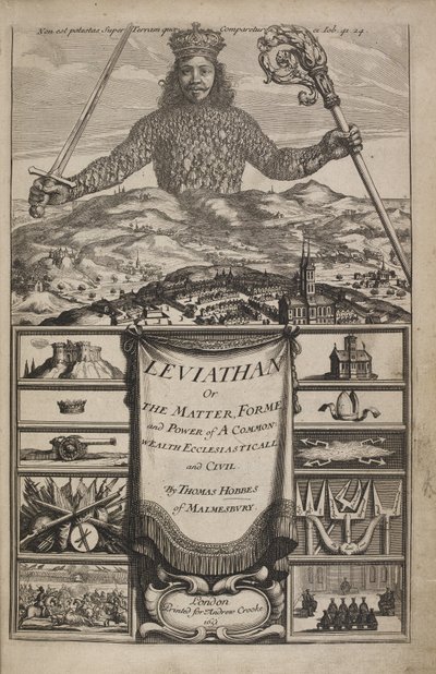 Página de título de "Leviatã, ou A Matéria, Forme, & Poder de um Eclesiástico e Civil da Common-Wealth" por Thomas Hobbes de Abraham Bosse