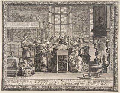 Esposas na mesa durante a ausência de seus maridos, ca. 1635-36. de Abraham Bosse