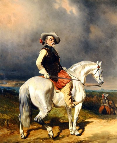 Cavaleiro sobre um cavalo branco (óleo sobre tela) de Abraham Cooper