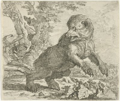 Urso atacado por cães Animais diferentes (título da série) de Abraham Danielsz. Hondius