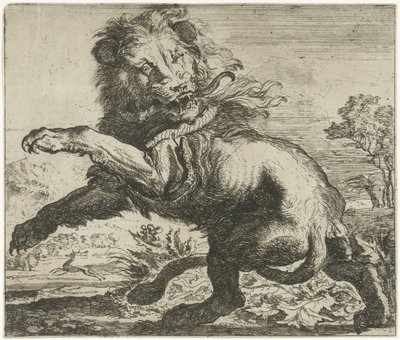 Leão e cobra lutando Animais diferentes (título da série) de Abraham Danielsz. Hondius