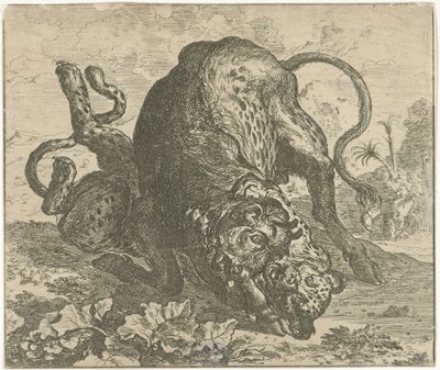Leopardo e Touro Animais diferentes (título da série) de Abraham Danielsz. Hondius