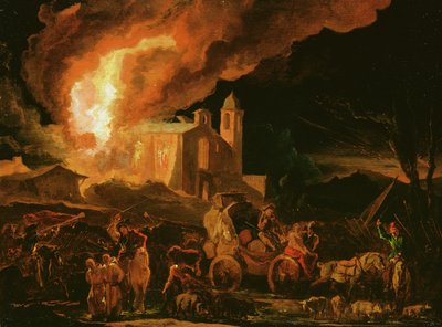 Soldados a saquear um mosteiro em chamas (óleo sobre painel) de Abraham Danielsz. Hondius
