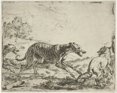 A raposa e os três cães de Abraham Danielsz. Hondius
