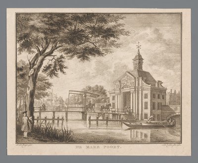 Vista do Marepoort em Leiden The Mare Gate (título no objeto) de Abraham Delfos