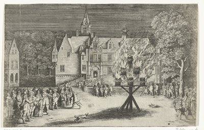 Fogueira durante a visita da Princesa Maria Henrietta a Breda com o Príncipe Guilherme III, 1653 de Abraham Dircksz. Santvoort
