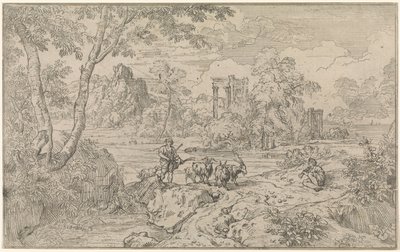 Paisagem Arcadian com Goatherd de Abraham Genoels