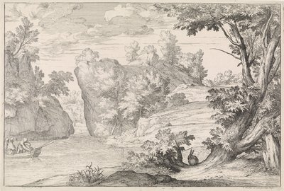 Paisagem fluvial com uma lebre de Abraham Genoels