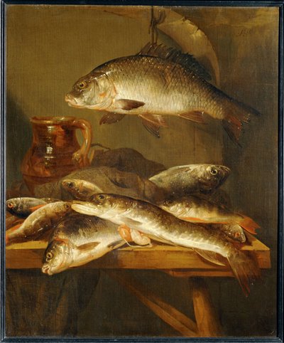 Natureza morta com carpa ... de Abraham Hendricksz van Beyeren