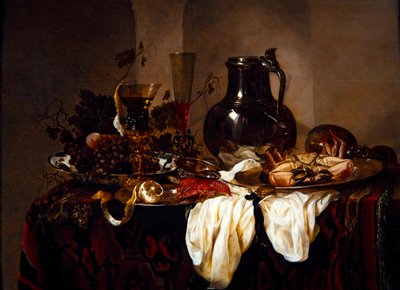 Natureza morta com jarro e crustáceos de Abraham Hendricksz van Beyeren