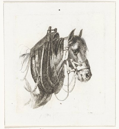 Cabeça de cavalo com freio, arreios e sela de Abraham Hendrik Winter