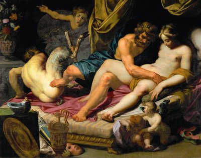 Hércules expulsa Pan do leito de Omphale (óleo sobre tela) de Abraham Janssens