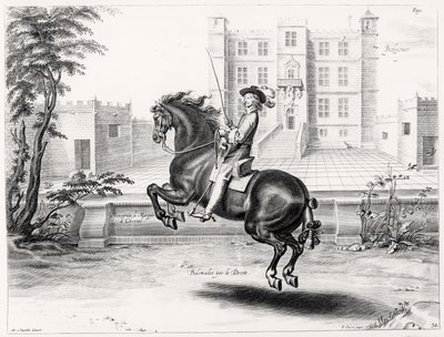 Ilustração de um manual de equitação, gravado por Peeter Clouwet (1629-70), 1658 de Abraham Jansz. van after Diepenbeeck