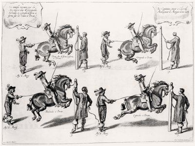 Ilustração de um manual de equitação, gravado por Peeter Clouwet (1629-70), 1658 de Abraham Jansz. van after Diepenbeeck