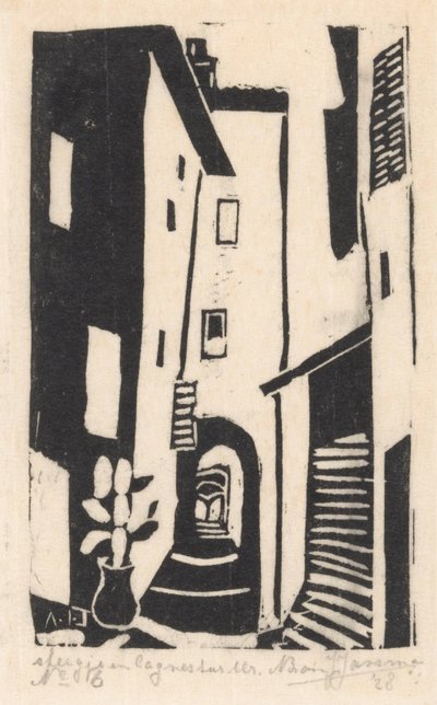 Cena de rua com escadas em Cagnes-sur-Mer
Beco em Cagnes-sur-Mer (título sobre o objecto) de Abraham Johannes Jansma (signed by artist)