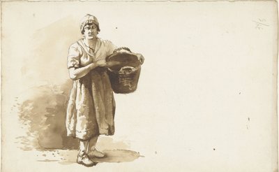 Estudo de uma mulher com um cesto debaixo do braço de Abraham Johannes Ruytenschildt