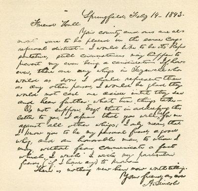 Carta de Abraham Lincoln para Alden Hall, datada de 14 de fevereiro de 1843 de Abraham Lincoln