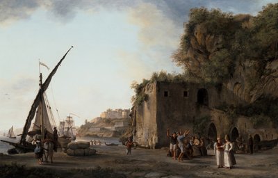Par: Vista do porto com comerciantes e marinheiros a tocar música de Abraham Louis Rudolph Ducros