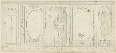 Design para decoração de quartos com cinco painéis, o do meio com vaso ornamental de Abraham Meertens