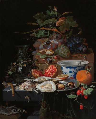 Natureza Morta com Fruta, Ostras, e uma Tigela de Porcelana de Abraham Mignon